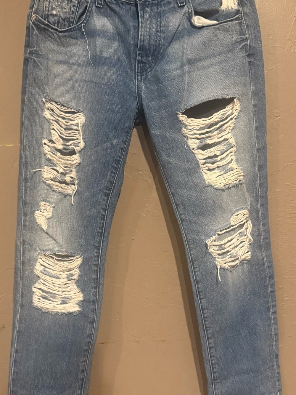 7 For All Mankind Distressed Light Blue Skinny Jeans